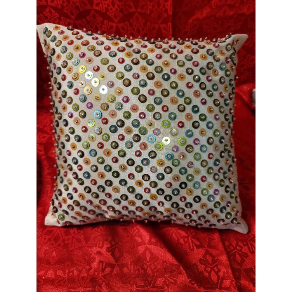 Multicolor Silk Sequined Decorated Pillow